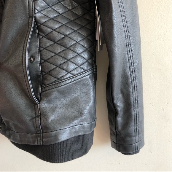 meriam knit hood faux leather jacket